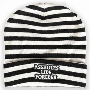 NWT Assholes Live Forever black/white striped beanie